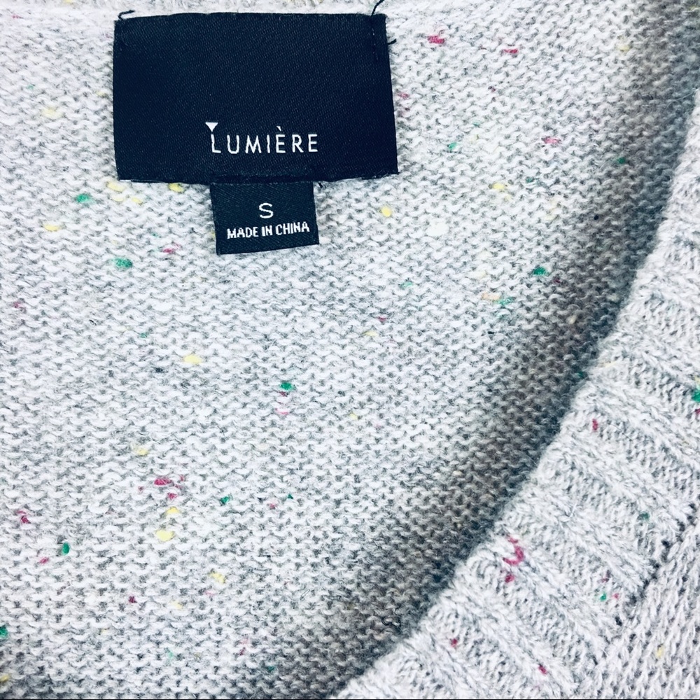 LUMIERE Gray Cold Shoulder Sweater V-Neck Donegal Knit Size S - Picture 7 of 10